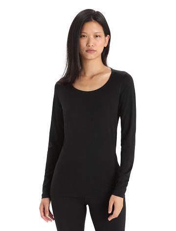 Base Layers Icebreaker Merino 200 Oasis Long Sleeve Scoop Neck Thermal Top Damskie Czarne | PL 1070SGLO